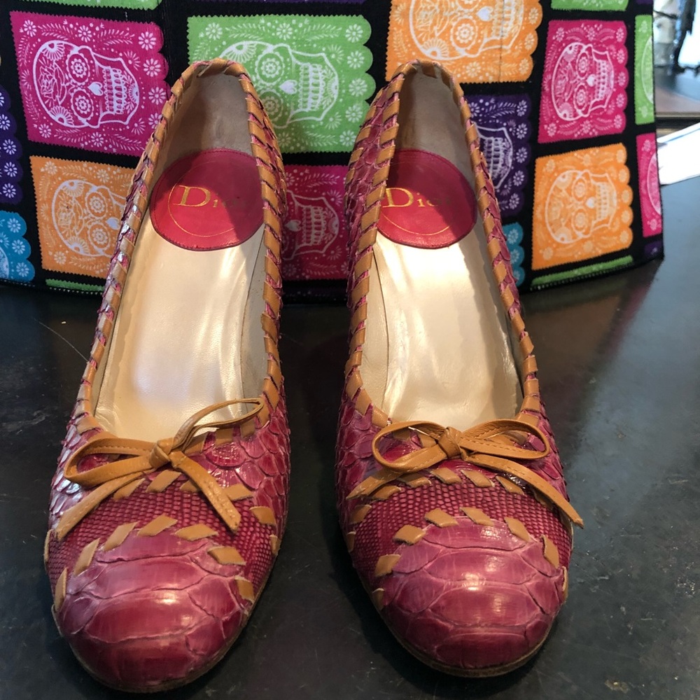 Dior Pink Lizard and Tan Heels - size 39
